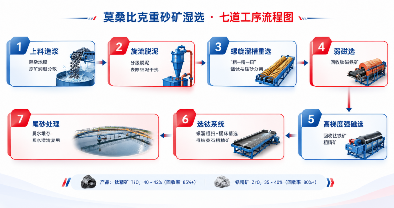 莫桑比克重砂矿七道工序工艺流程图
